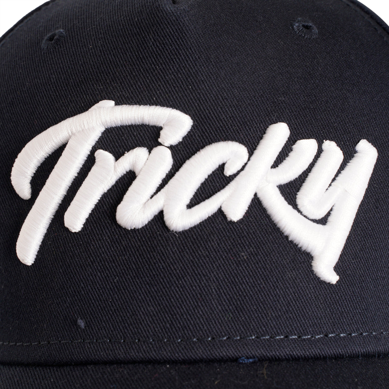 TRICKY LARGE LOGO DISTRESSED COTTON 5 PANEL CAP NAVY
