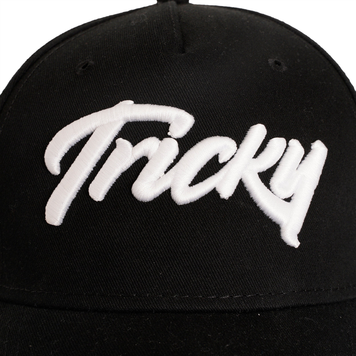 TRICKY LARGE LOGO DISTRESSED COTTON 5 PANEL CAP BLACK